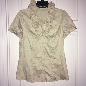 The Limited beige/tan ruffle button down shirt